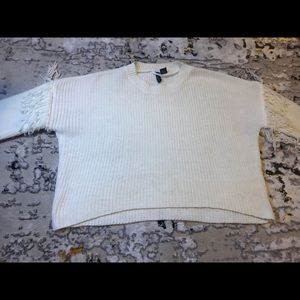 Off white cropped fringe sweater